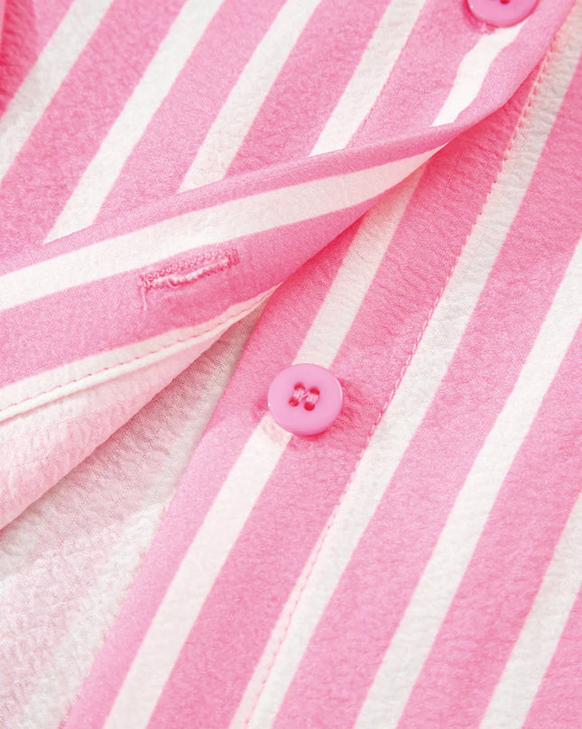 Stripe Buttoned Front Long Sleeve Top and Pants 2 Piece Sleepwear