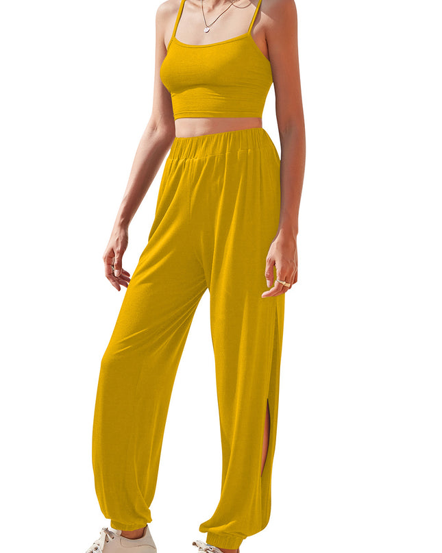 Cropped Cami and Side Split Joggers Set