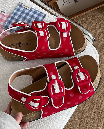 Polka Dot Double Buckle Platform Sandals Red