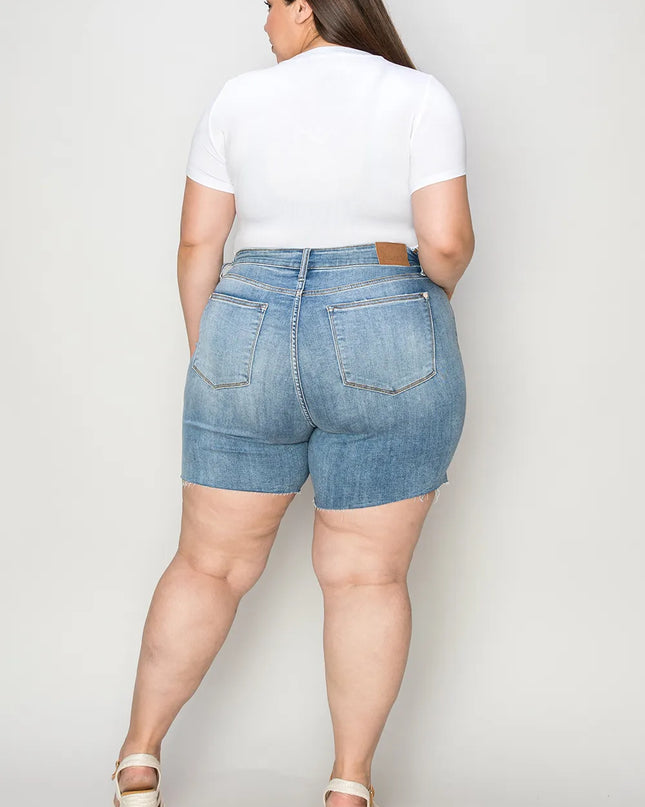 Judy Blue Full Size High Waist Raw Hem Denim Shorts