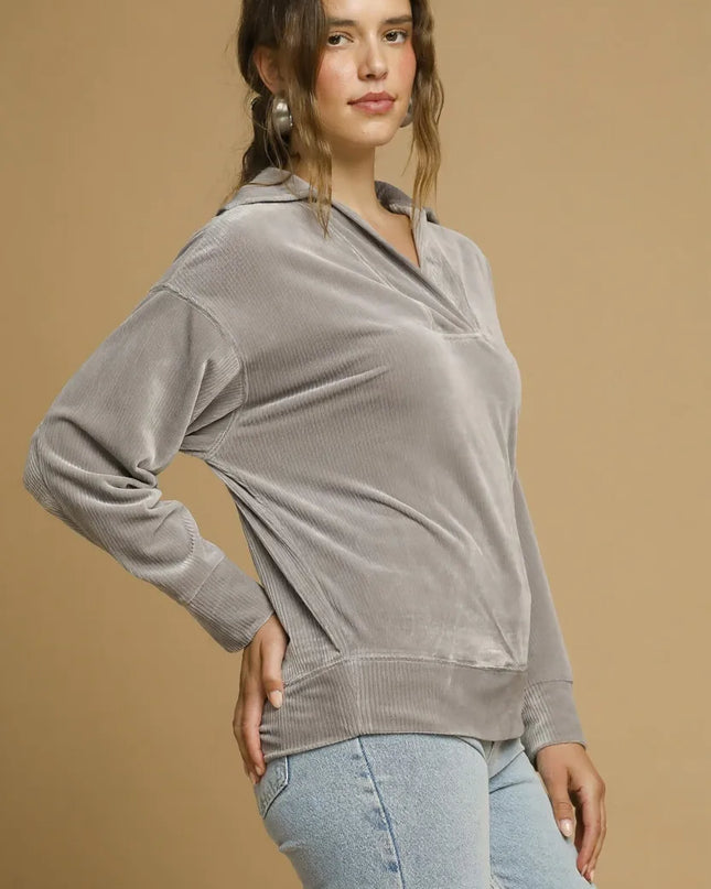 Umgee Soft Thermal Collared Long Sleeve Top