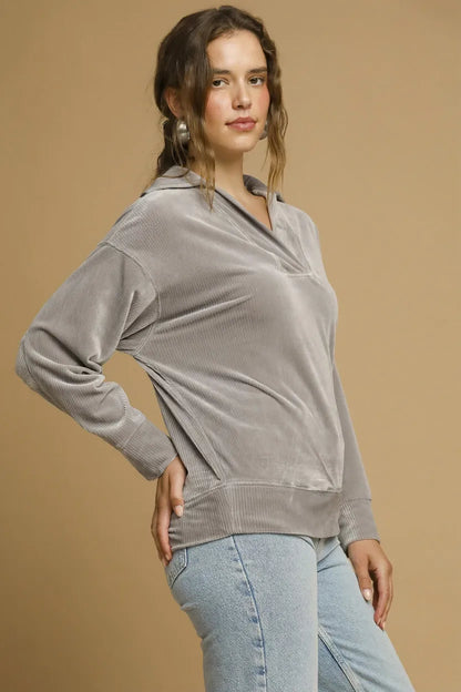 Umgee Soft Thermal Collared Long Sleeve Top
