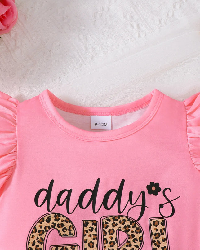 Children's Headband Letter Ruffle Sleeve Top and Shorts 3-Piece Set