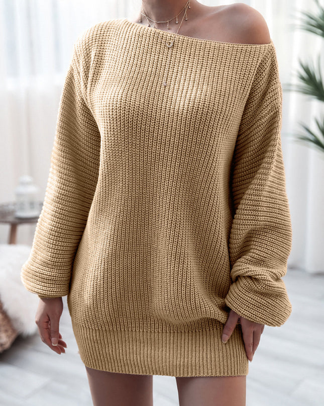 Rib-Knit Mini Sweater Dress Khaki