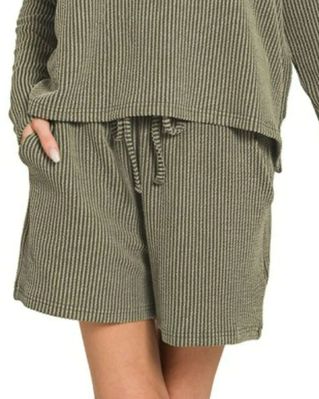 Zenana Corded Rib Long Sleeve Tee and Shorts Set