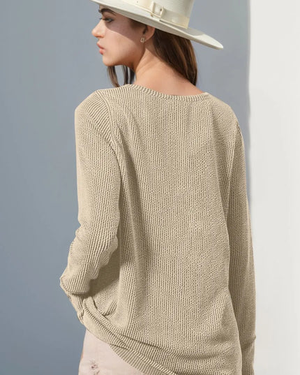 Double Take Full Size Notched Thumbhole Long Sleeve T-Shirt