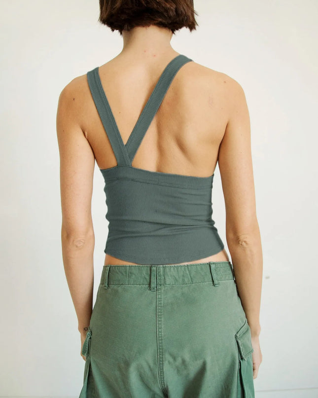 Asymmetrical Back Ribbed Crop Tank Top 