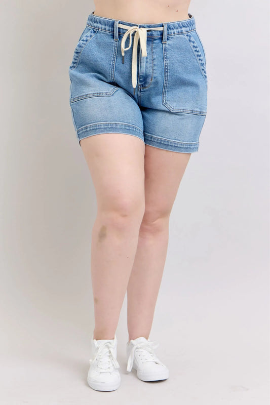 Judy Blue Plus Size High Waist Vintage Wash Denim Shorts Medium