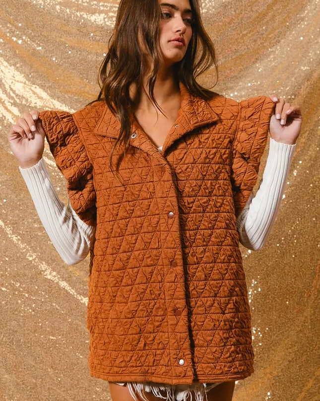 BiBi Quilting Knit Ruffle Sleeve Vest