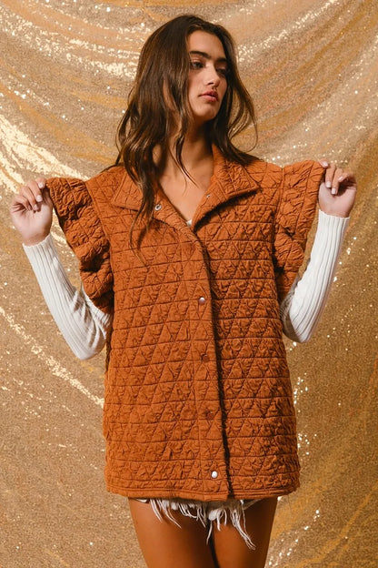 BiBi Quilting Knit Ruffle Sleeve Vest