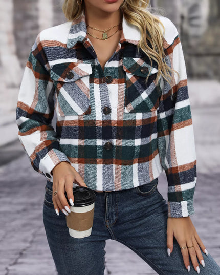 Plaid Oversized Button-Up Cropped Jacket