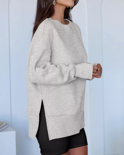 Side Slit Round Neck Long Sleeve Sweatshirt