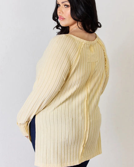 Basic Bae Full Size Ribbed Round Neck Slit T-Shirt