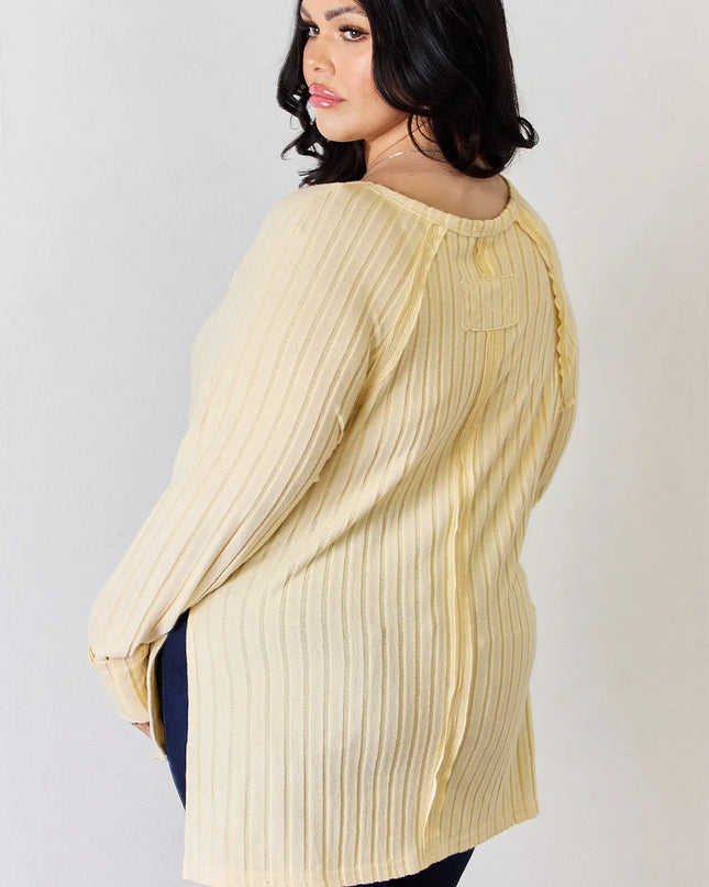 Basic Bae Full Size Ribbed Round Neck Slit T-Shirt