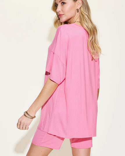 Basic Bae Full Size V-Neck Drop Shoulder T-Shirt and Shorts Set 