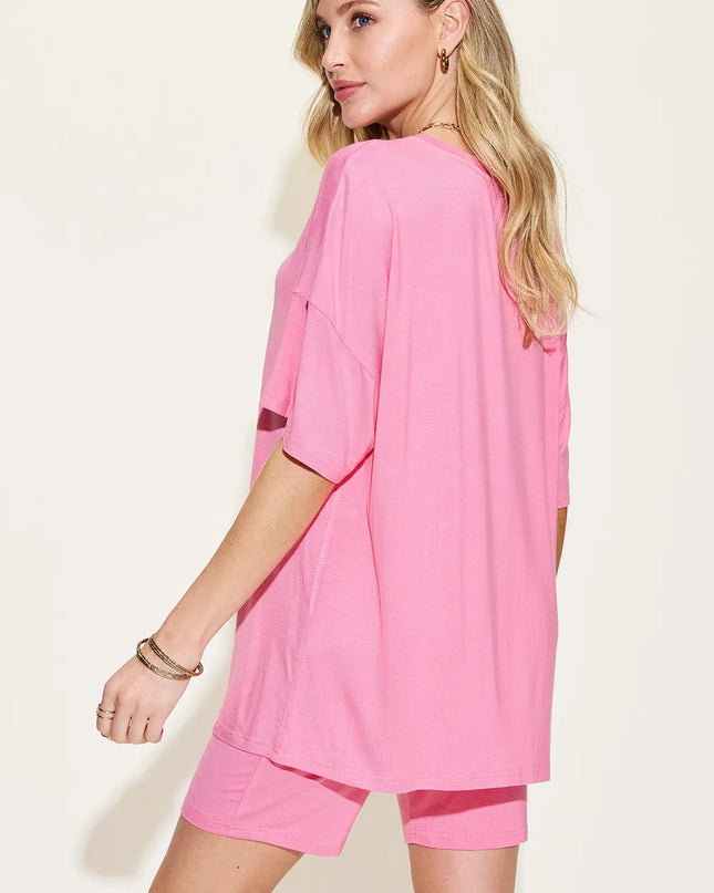 Basic Bae Full Size V-Neck Drop Shoulder T-Shirt and Shorts Set 