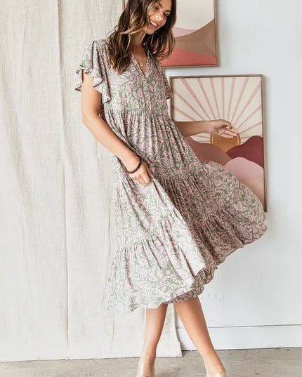 Mittoshop Abstract Print Ruffle Tier Midi Dress