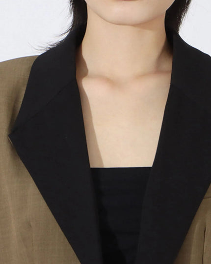 Contrast Lapel Collar Long Sleeve Blazer