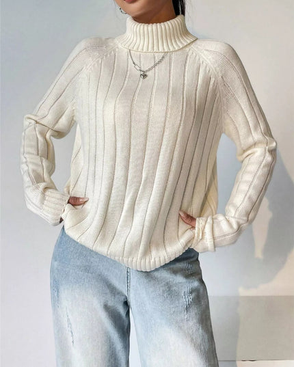 Ribbed Turtleneck Long Sleeve Sweater Cream