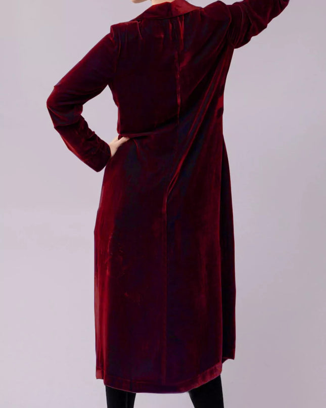Velvet Lapel Collar Longline Coat