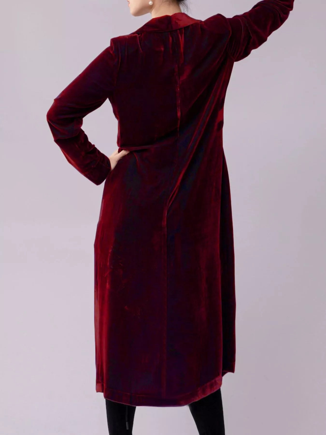 Velvet Lapel Collar Longline Coat