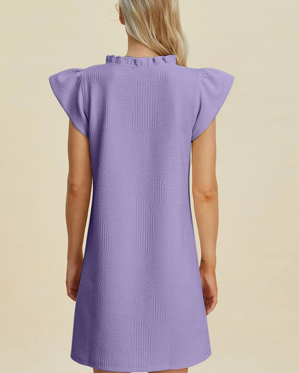 Double Take Full Size Ruffled V-Neck Cap Sleeve Dress