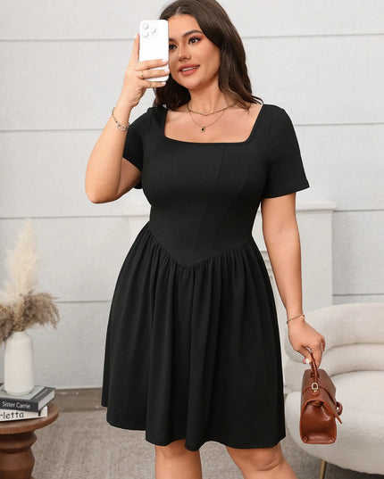 Plus Size Square Neck Short Sleeve Mini Dress
