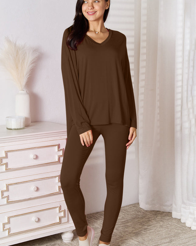 Basic Bae Full Size V-Neck Soft Rayon Long Sleeve Top and Pants Lounge Set