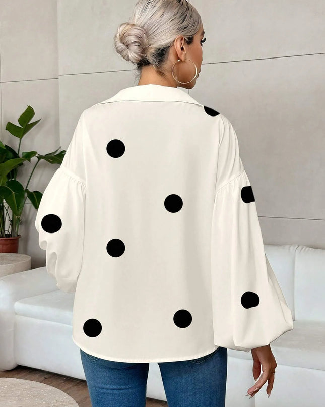 Polka Dot Balloon Sleeve Blouse