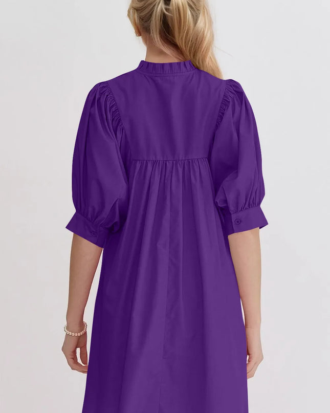 Oh Frill Notched Puff Sleeve Babydoll Mini Dress