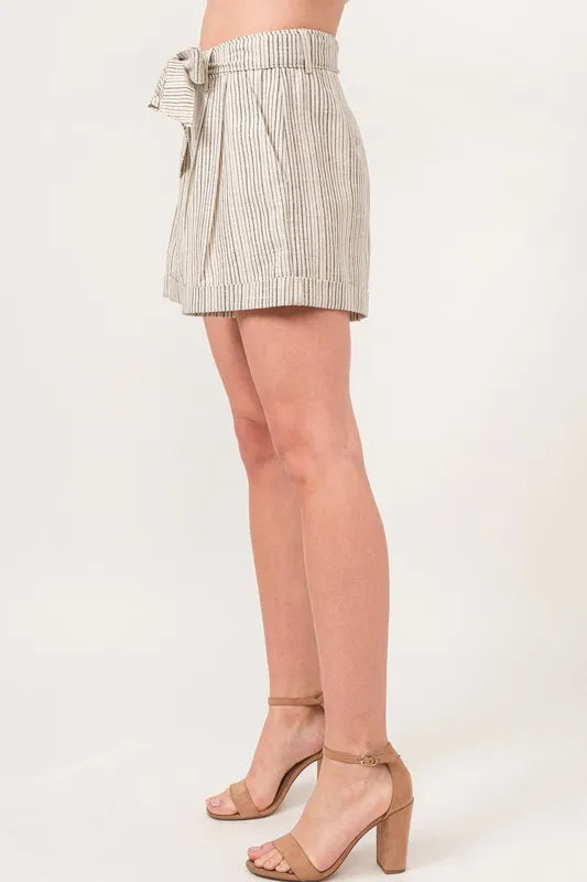 And The Why Linen Blend Striped Flowy Shorts