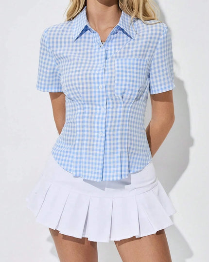 Gingham Short Sleeve Button-Up Shirt