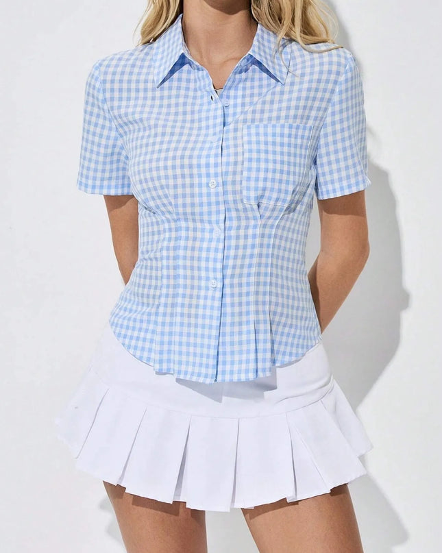 Gingham Short Sleeve Button-Up Shirt