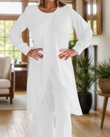 Full Size Slit Round Neck Long Sleeve Top and Pants Set