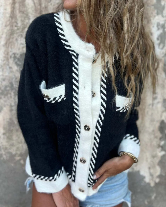 Contrast Trim Button Up Cardigan