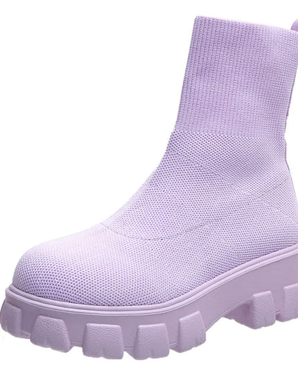 Round Toe Platform Boots Purple
