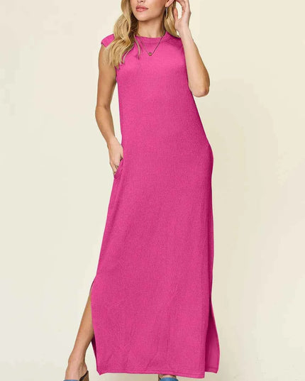 Double Take Full Size Texture Mock Neck Sleeveless Maxi Dress