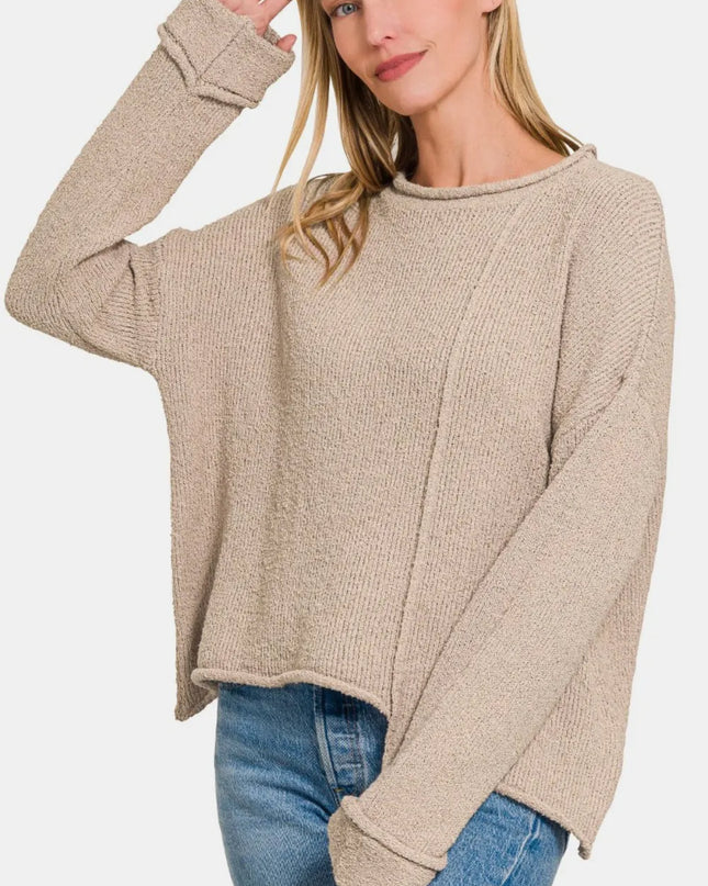 Zenana Asymmetric Hem Drop Shoulder Sweater