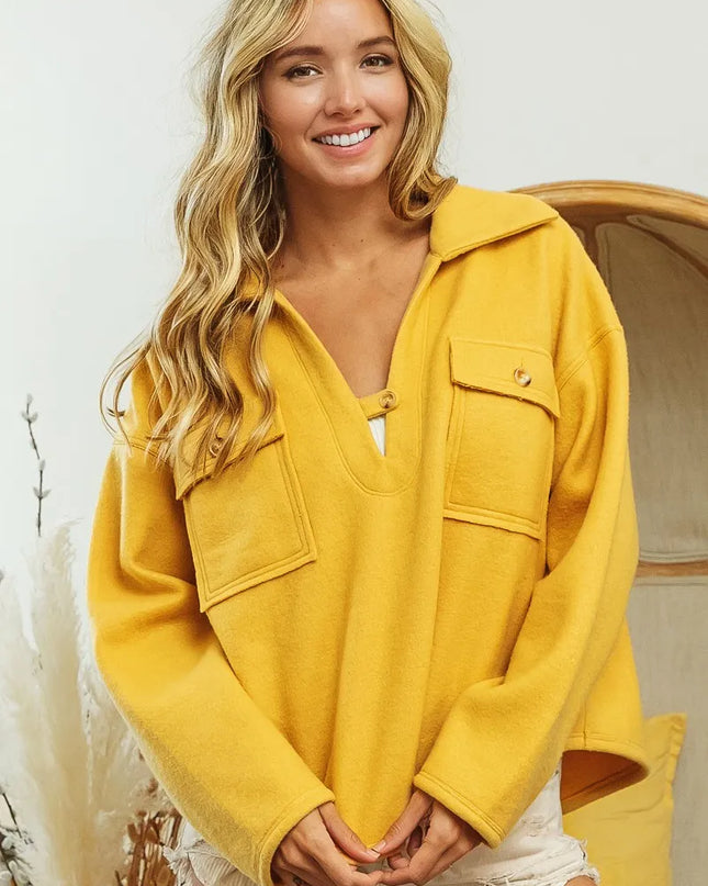 BiBi Flap Pockets Fleece Collared Sweatshirt