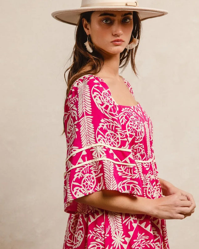 BiBi Aztec Woven Printed Contrast Binding Dress