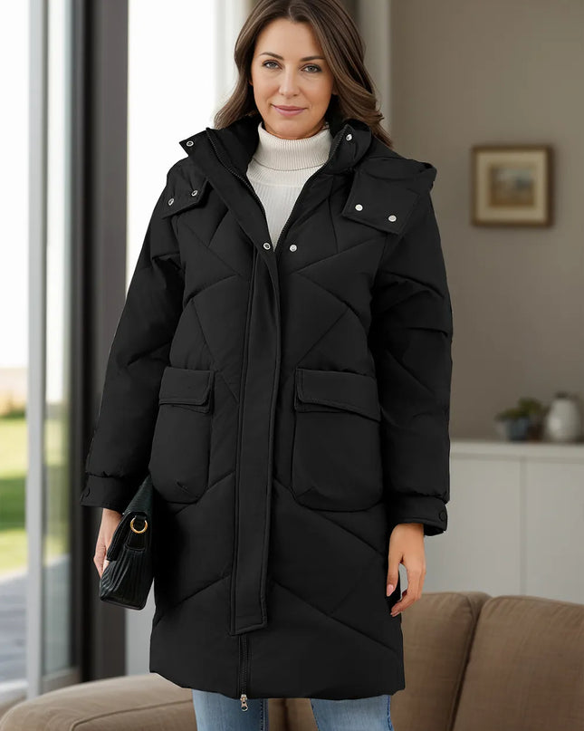 Long Sleeve Longline Hooded Winter Coat with Pockets
