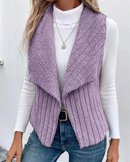 Open Front Fuzzy Vest Coat Lilac