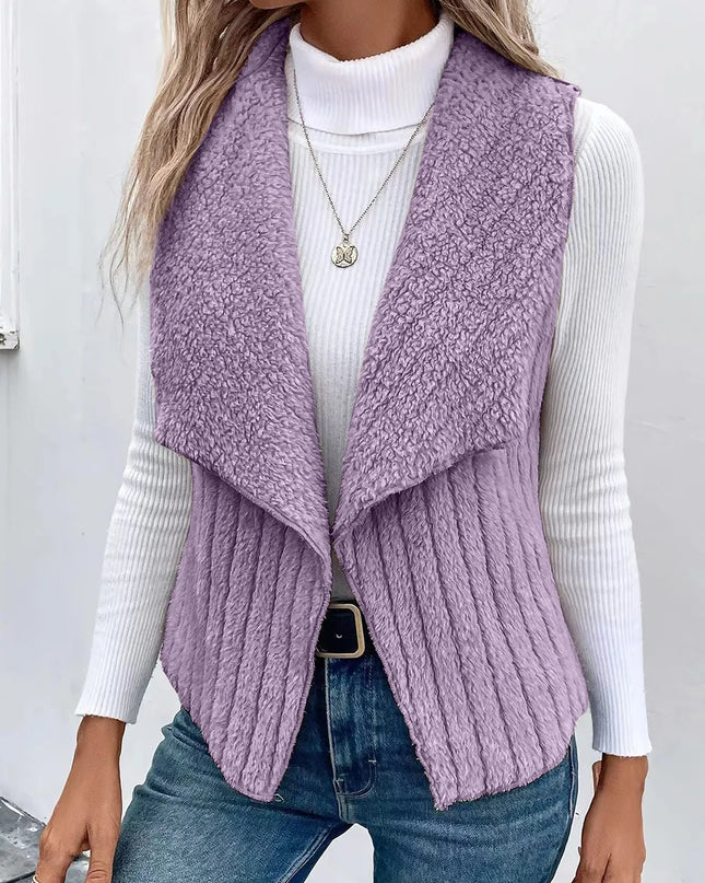 Open Front Fuzzy Vest Coat Lilac