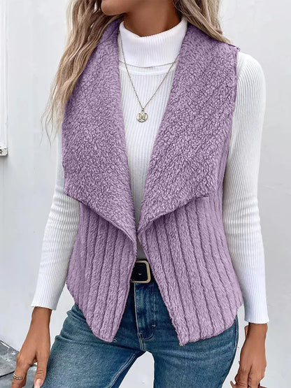 Open Front Fuzzy Vest Coat Lilac