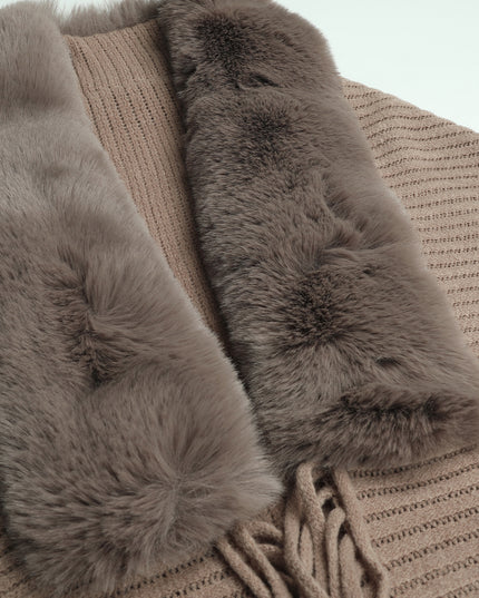 Fringe Detail Long Sleeve Ribbed Poncho