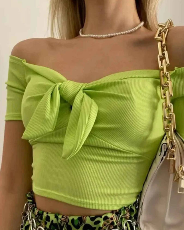 Off-Shoulder Bow-Tie Crop Top