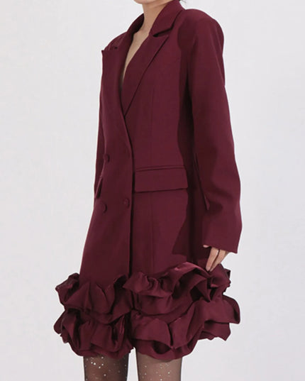 Ruffle Hem Double-Breasted Blazer Dress