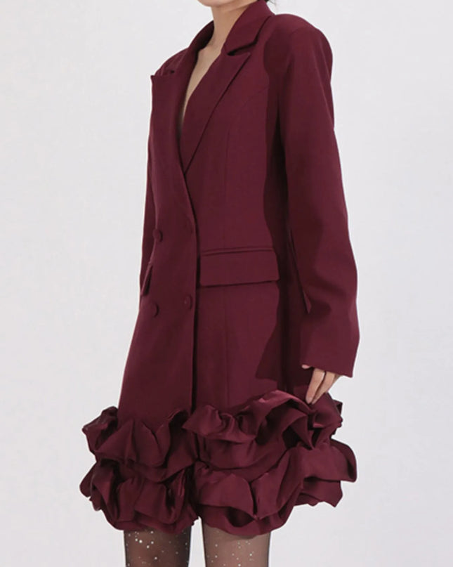 Ruffle Hem Double-Breasted Blazer Dress