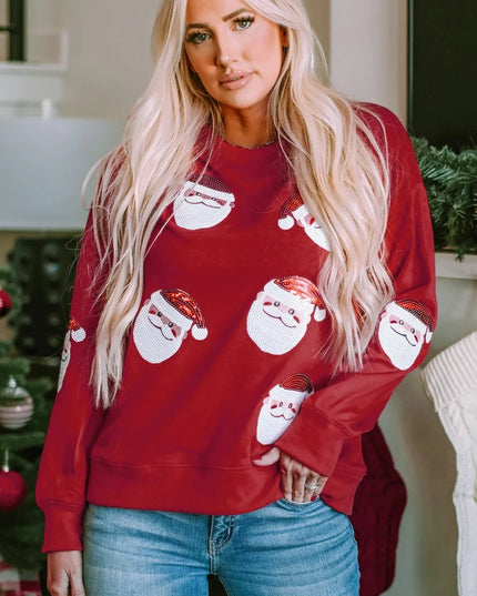 Sequin Santa Patch Round Neck Sweatshirt