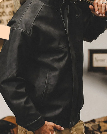 Men's Plus Size Zip Up Stand Collar Biker Jacket